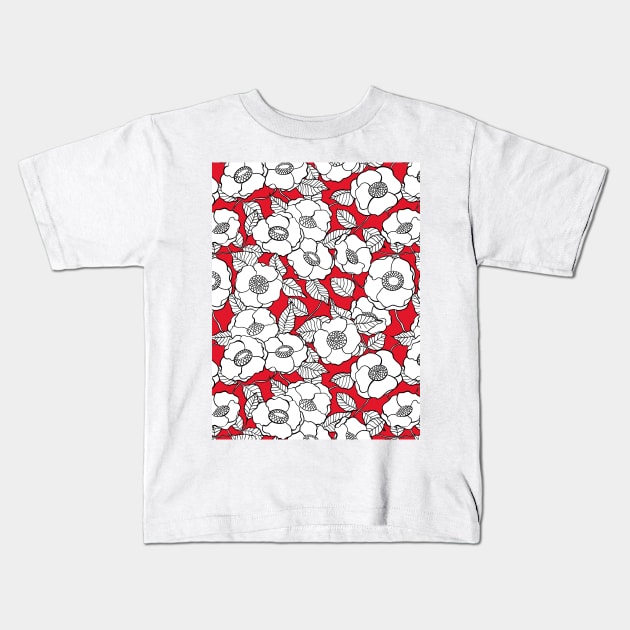 White roses pattern Kids T-Shirt by katerinamk